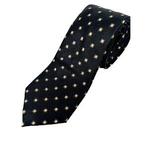 Roundtree & Yorke Neck Tie Mens Black Beige Square‎ 100% Silk Handmade